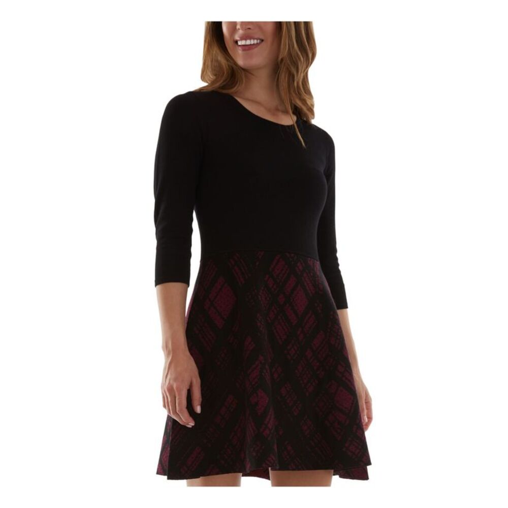BCX Womens Sweater Dress Above The Knee Black Knit 3/4 Sleeve Party Juniors XXS
